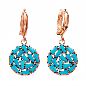 Boucles d'oreilles à Clip plaqué or Rose pour femme, bijoux auriculaires féminins à enfiler, vente en gros, couleur Turquoise, argent Sterling - Product Image 2