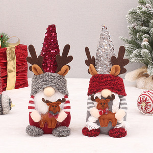 Muñeco de Gnomo Navideño con Gorro de Lentejuelas y Adorno de Reno, Figura Decorativa de Tela para Interiores HX-2263 - Product Image 1