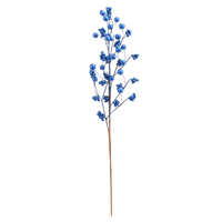 Kerstversiering, natuurlijke en kunstmatige decoratie, blauwe plastic schuim-bessen en -vruchten met steel, groothandel leverancier