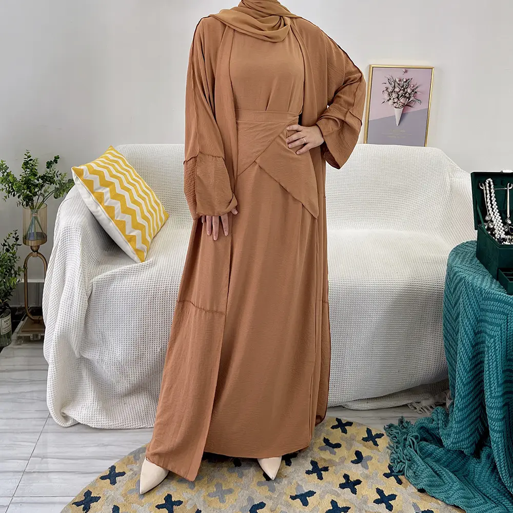 Khiêm tốn MặC 3 Bộ hồi giáo ăn mặc khiêm tốn mở abaya với bên trong ăn mặc 3 Bộ quần áo hồi giáo jilbab khimar Bộ cầu nguyện áo choàng Ăn mặc