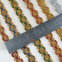 Bordure en dentelle métallique tressée de 14 mm pour costumes de Noël, tissu doré pour la confection de robes de scène, couture textile, garnitures en cordon festonné