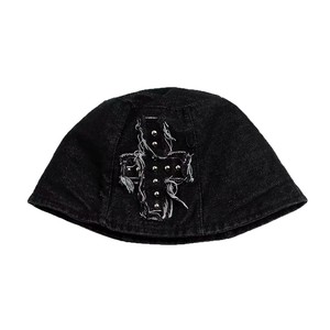 Chapeau Bob Coréen Noir Style Cowboy pour Femme, Tendance Niche, avec Rivets et Croix, Cache-Visage, Petit Bob Pêcheur 100% Coton - Product Image 5
