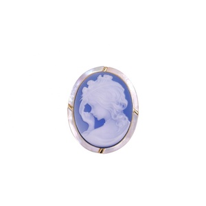 Agate bleue camée 3D sculpture S925 argent plaqué or Victoria Lady pendentif collier pour femmes élégantes <span class=keywords><strong>bijoux</strong></span> - Product Image 1
