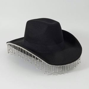 Luxury <b>Wedding</b> Mardi Gras Party Western Jazz Bowler Cowboy <b>Hat</b> with Rhinestone Tassel <b>for</b> Travel Outdoor Use - Product Image 6