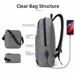 Mochila para portátil, mochila de viaje para oficinistas, puerto de carga USB, mochila para computadora de negocios, mochila de viaje transpirable, juego de 3 piezas. - Product Image 2