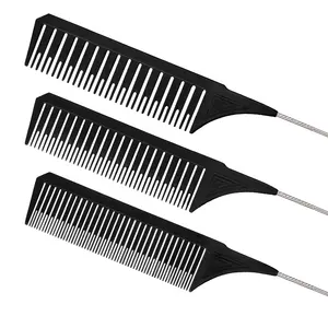 Carbon Black Styling Barber Tool Parting Hairdressing Hair Highlighting Comb Rat Tail Comb Plastic Compact Salon Comb
