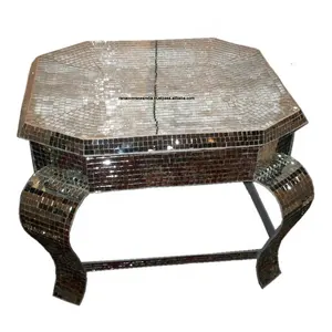 مثمنة على شكل الحديد طاولة جانبية مع الفضة الزجاج الفسيفساء لغرفة المعيشة ، مطعم ، فندق