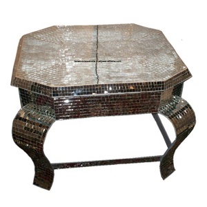 Octagonal Shaped Iron <b>Side</b> <b>Table</b> With <b>Silver</b> Glass Mosaic for Living Room , Restaurant , Hotel - Product Image 1