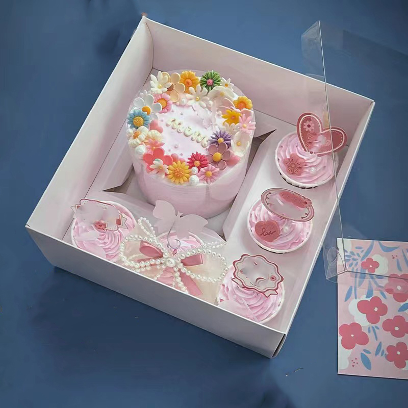 Boîte à gâteaux avec logo personnalisé taille papier pliante fête de mariage emballage de gâteaux transparent boîtes à cupcakes boîte à gâteaux avec fenêtre