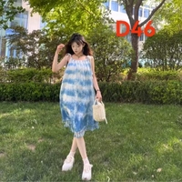 Robe d'été pour femmes, mi-longue, 100% coton, tie-dye, chinoiserie, bohème, décontractée, sans manches, pour la plage, les vacances