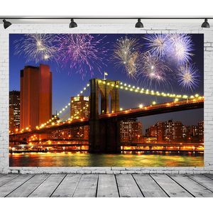Decoración de pared 2024 Año Nuevo NYE Fiesta temática Banner 7x5ft Fondo de tela NYC Puente de Brooklyn Fuegos artificiales para fotos de Cumpleaños de adultos - Product Image 1