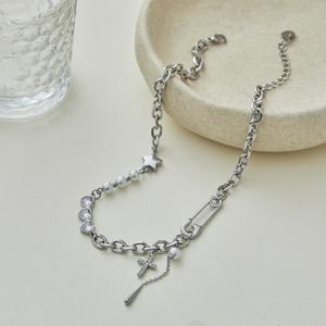 Collier en acier inoxydable et zircone, style européen et américain, luxueux, avec fermoir, ne perd pas sa couleur, accessoire de bijouterie. - Product Image 4