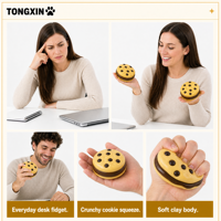 Lot de jouets Squishies TONGXIN en pâte à modeler, motif cookie aux pépites de chocolat, croustillants, anti-stress, vente en gros