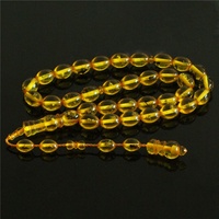 Chapelet ovale en résine d'ambre, 11x14mm, avec vrais pantalons à l'intérieur, perles de prière musulmane, tasbih, style islamique
