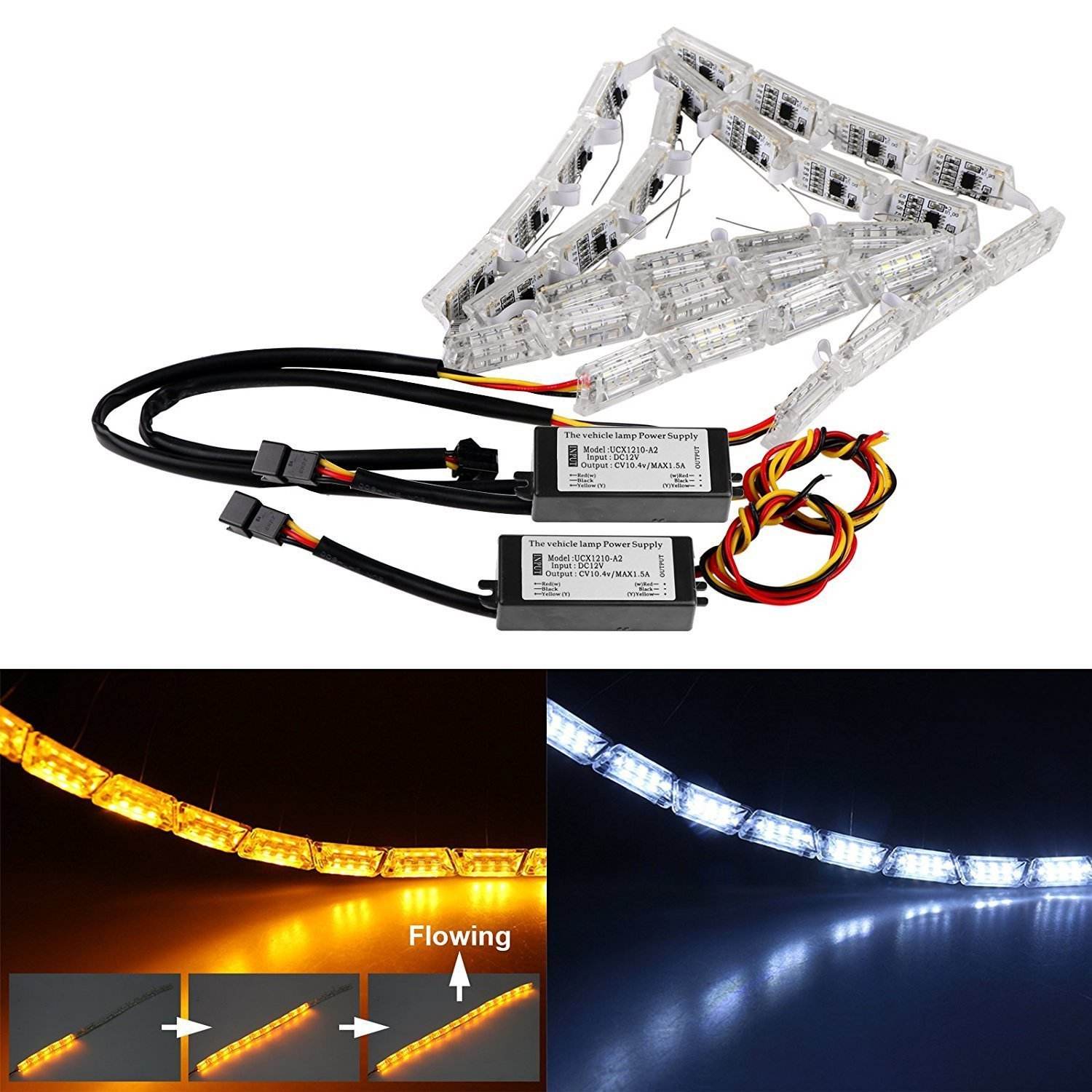 Tiras LED DRL Y Direccional Secuencial 60 Cm | 2 Piezas, IP67, Color Blanco Y ámbar, 12V