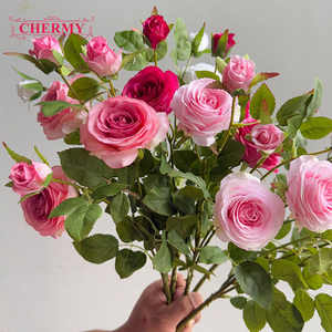 TH1538 وصول جديد: باقة ورد صناعي من الحرير بـ 6 رؤوس باللونين الوردي والأبيض للبيع بالجملة لتزيين حفلات الزفاف - Product Image 3