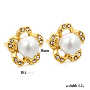 Pendientes de Moda en Oferta, Chapados en Oro de 18k, Acero Inoxidable, Circonita Cúbica, Joyería Impermeable, Diamantes, Perlas, Diseño de Flor Hueca - Product Image 2