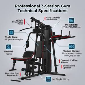 Máquina de Gimnasio Multifuncional Profesional de 3 Estaciones con Pila de Pesas de 45 kg, Equipo de Entrenamiento de Fuerza con Estación de Dips y <span class=keywords><strong>Banco</strong></span> para Abdominales - Product Image 1