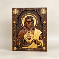 Icône du Sacré-Cœur de Jésus en bois sculpté à la main, plaque murale religieuse dorée, décoration catholique chrétienne pour la maison