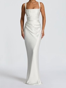 <span class=keywords><strong>Abito</strong></span> <span class=keywords><strong>Midi</strong></span> Aderente Senza Schienale 2026, Vestito Elegante Estivo da Donna in <span class=keywords><strong>Raso</strong></span> con Spalline Sottili, <span class=keywords><strong>Abito</strong></span> Sexy Senza Spalline - Product Image 4