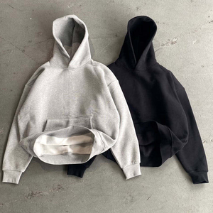 <span class=keywords><strong>Sweat</strong></span>-shirt en molleton uni noir et gris, lourd, 500 g/m², coton, surdimensionné, ample, à capuche, coupe courte, M70 - Product Image 1