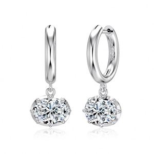 Dylam Elegance Stylish 925 <b>Sterling</b> <b>Silver</b> Solitaire <b>Dangle</b> 3ct D VVS1 Moissanite Stone Pendant Hoop Clip-on <b>Earrings</b> for Women - Product Image 1