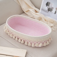 Panier de rangement en corde de coton Tasser ovale blanc crémeux moderne écologique Durable multifonctionnel pour la vie d'arrangement d'articles divers