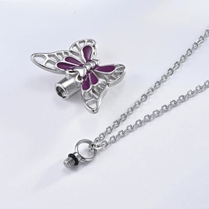Collier Pendentif Urne Papillon en Émail pour Cendres, Bijou Funéraire en Acier Inoxydable avec Chaîne de 20 pouces et Kit de Remplissage - Product Image 5
