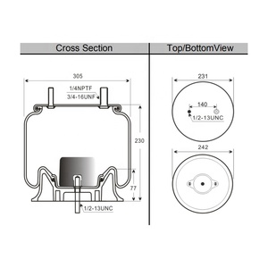 Amortisseur pneumatique pour camion 1V 8204 XB-SPN-053-37 90557210  910-12P484  1R12-508 / 1R12-522  1T15M-2  W01-358-8204 Suspension pneumatique - Product Image 4
