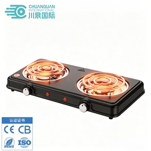 紧凑型 2 炉头电灶，带独立控制装置，防滑脚垫，耐用外壳，适用于公寓、房车、旅行用炊具 - Product Image 1