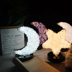 Hot Sale Energy Crystal Meditation Hand Made Free Moon Star Lamp For Souvenir Gift