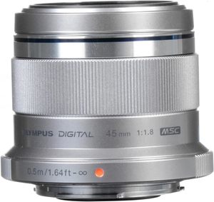 OM SYSTEM Olympus <strong>M</strong>.<strong>Zuiko</strong> Digital 45mm F1.8 Silver Telephoto Micro Four Thirds Non-Full Frame System Camera Compact Design - Product Image 4