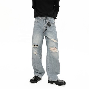 Fabricant de denim streetwear, jeans baggy droits sur mesure, style hip hop vintage, pantalons en denim déchirés - Product Image 2