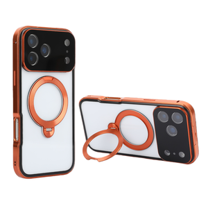 Coque transparente en métal aluminium avec anneau magnétique 360 pour iPhone 17 Pro Max 15 16 Plus °   Protection d'écran en verre trempé - Product Image 1