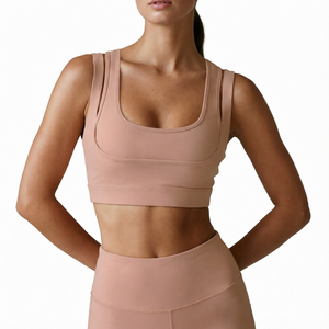 Soutien-gorge de sport double couche à bretelles, col en U, ajouré, pour yoga, course et fitness, avec coussinets amovibles, respirant et à séchage rapide pour femme - Product Image 1