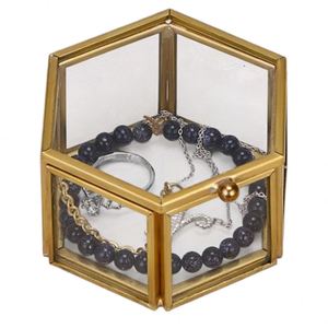Caja de Vidrio Hexagonal Geométrica Dorada, Pequeña Caja de Joyería para Boda, Caja para Anillos con Flores Preservadas, Organizador Transparente para Recuerdos, Regalo de Aniversario - Product Image 1