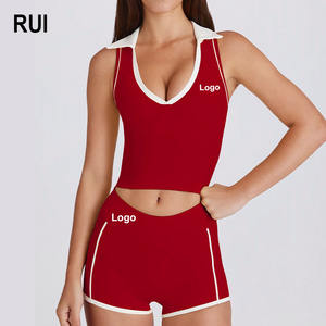 RUIQUWIN Custom <b>Women's</b> Yoga Set Sleeveless High Elastic Fitness Wear Patchwork Design Seamless <b>Shorts</b> Pockets Fitness Yoga Wear - Product Image 1