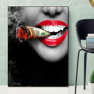 Póster de Chica Sexy, Arte Moderno para Pared, <span class=keywords><strong>Labios</strong></span> <span class=keywords><strong>Rojos</strong></span> Sensuales, <span class=keywords><strong>Mujer</strong></span> Atractiva Fumando un Dólar, Pintura en Lienzo - Product Image 5
