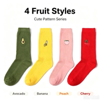 Chaussettes en coton pour femmes avec broderie de fruits, motif de fruits mignons, chaussettes mi-mollet décontractées, logo personnalisé OEM, couleur et motif personnalisés