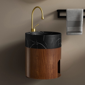 Motif de marbre noir lavabo Grain de bois en acier inoxydable toilettes coin mur suspendu <span class=keywords><strong>Mini</strong></span> petite taille lavabo à <span class=keywords><strong>main</strong></span> - Product Image 1