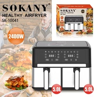 Freidora de Aire Doble Táctil Sokany 10041, Horno Eléctrico Inteligente de Acero Inoxidable, Control Digital Cuadrado Clásico 220