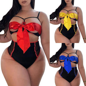 Conjunto de lencería de 2 uds para mujer de talla grande, calzoncillos con lazo en la parte superior delantera, ropa interior de encaje Sexy para adolescentes, conjuntos de lencería para chicas gordas - Product Image 2