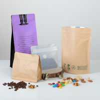 En stock – Sachet d'emballage plat en papier kraft biodégradable pour café et aliments, 50/MPET12/PE90, 32 oz, avec fermeture éclair.