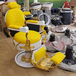 Sillas de acero inoxidable para salón de belleza, diseño de silla de <span class=keywords><strong>barber</strong></span>ía redonda, color amarillo, a buen precio - Product Image 2