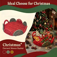 Plateau de rangement de Noël pour bureau, panier en corde de papier naturel tressé fait main avec poignée, idéal pour les fêtes, le salon, la décoration intérieure