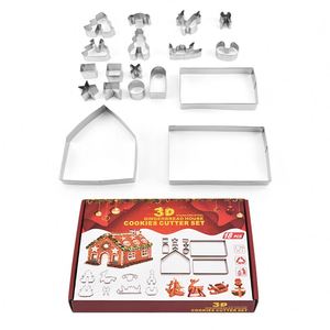 Ensemble de découpoirs à biscuits de Noël personnalisés en acier inoxydable, moules métalliques 3D pour pâtisserie, maison en pain d'épices - Product Image 4