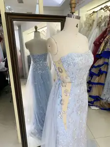 Bleu clair chérie corset sequin sirène surjupe paillettes sirène fermeture éclair dos longue robe soirée robe de bal 2025