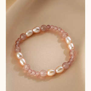 Natural Freshwater Pearl <b>Bracelet</b> with Strawberry <b>Crystal</b> Splicing Beaded Stacked Jewelry <b>Crystal</b> <b>Bracelets</b> & <b>Bangles</b> - Product Image 1