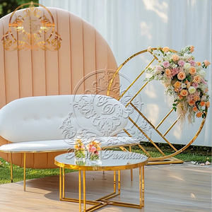 Bride and Groom <b>Gold</b> Lover Seater Stainless Steel Royal White Velvet Wedding <b>Sofa</b> - Product Image 3