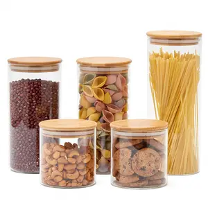 Manufacture Kitchen Use 500ml 14oz High Borosilicate Airtight Glass Storage Jars With Bamboo Lids Set